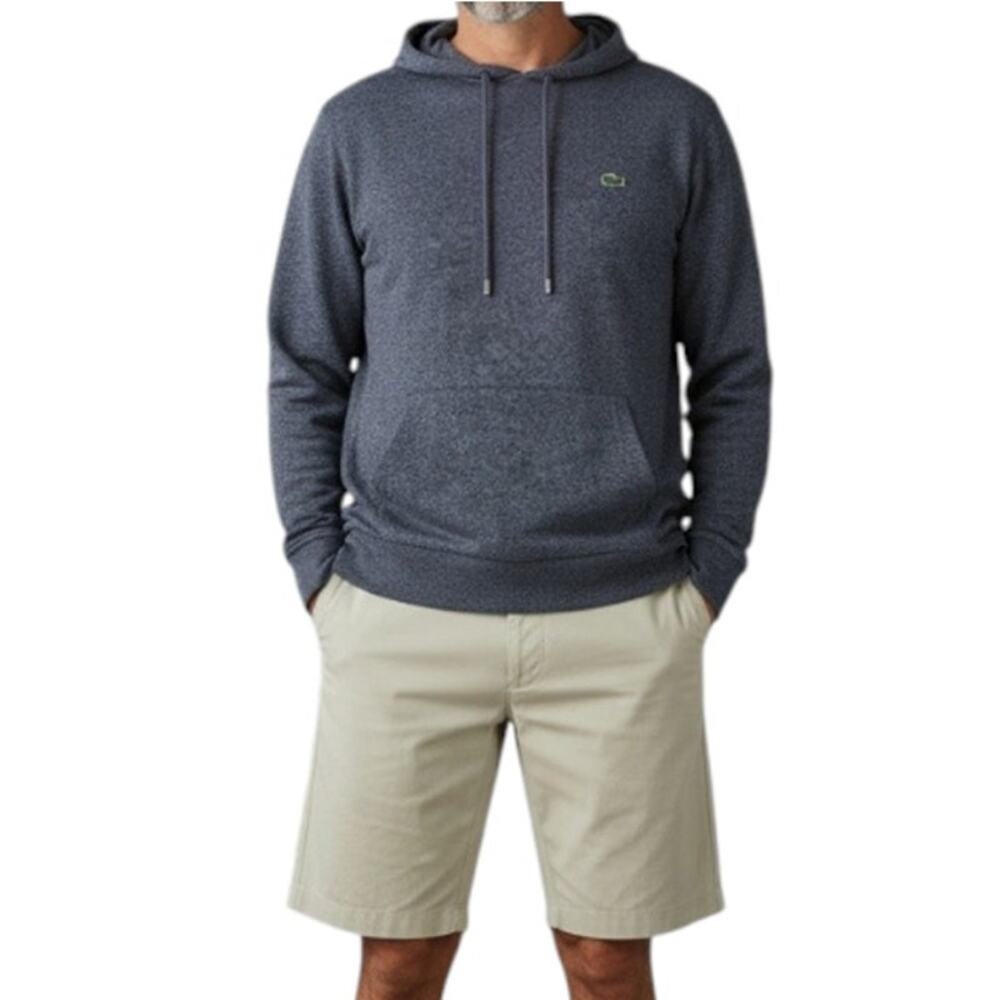 LACOSTE Cotton Sweatshirt Hoodie Men XXL Blue Everyday Travel Outdoor Athletic
